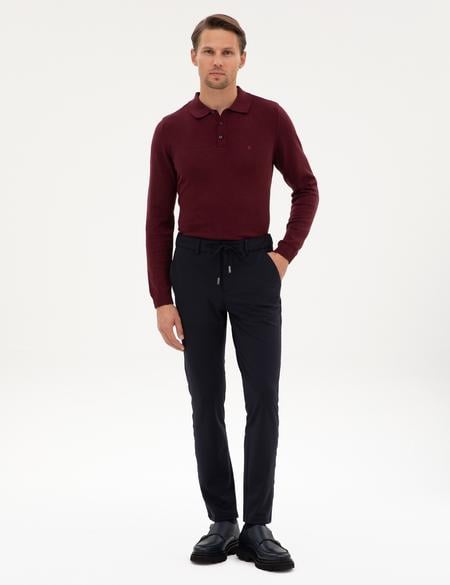 Lacivert Slim Fit Beli Lastikli Kordonlu Jogger Kanvas Pantolon - 50317281058