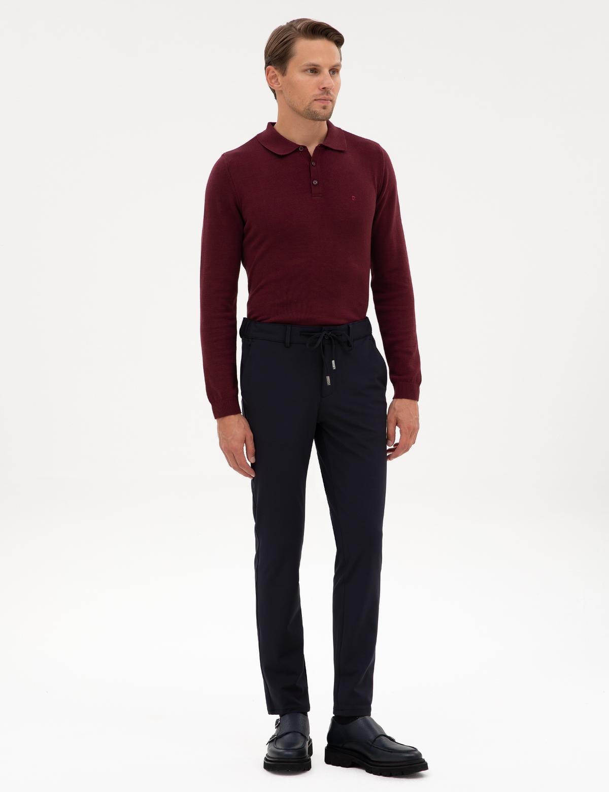 Lacivert Slim Fit Beli Lastikli Kordonlu Jogger Kanvas Pantolon - 50317281058