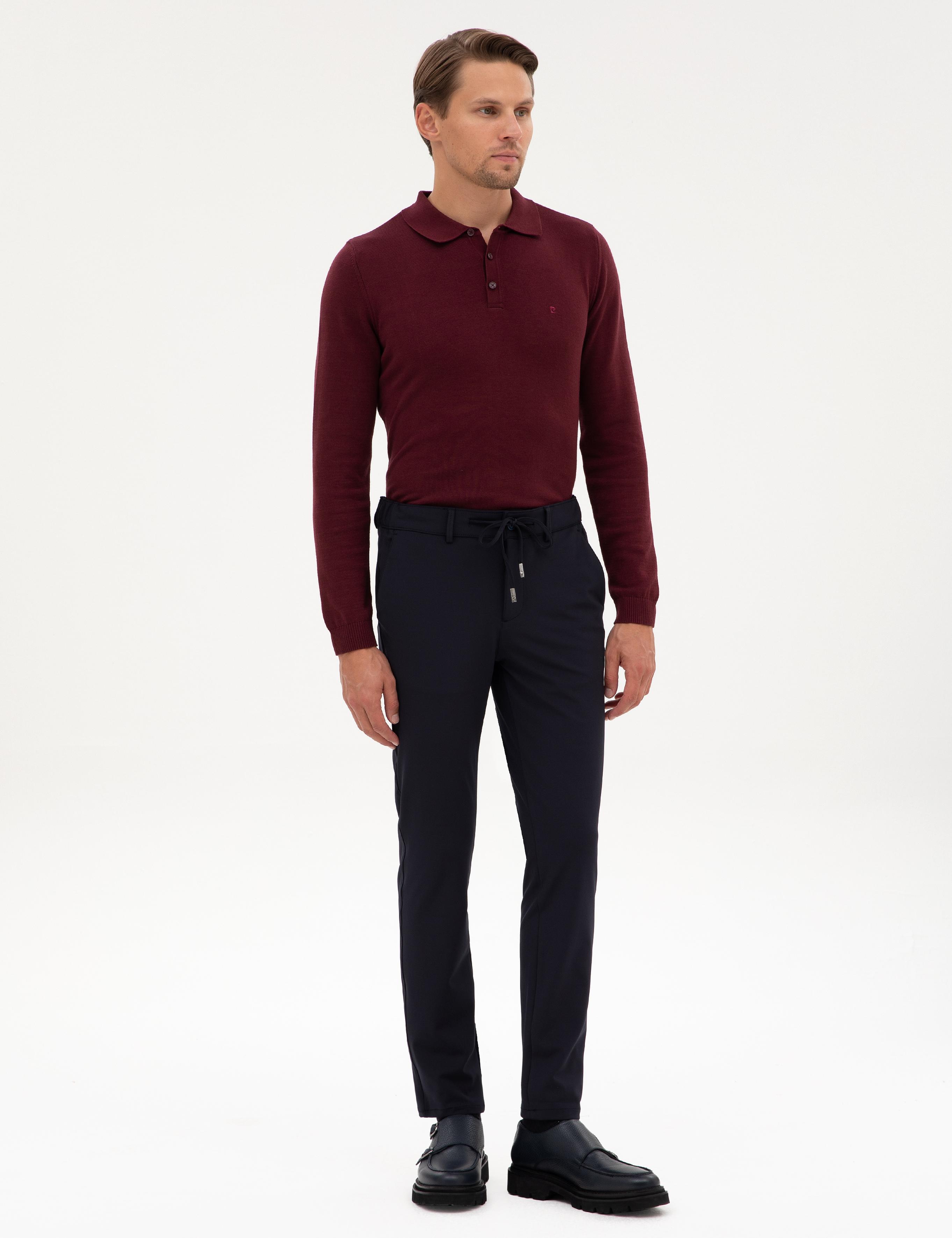 Lacivert Slim Fit Beli Lastikli Kordonlu Jogger Kanvas Pantolon