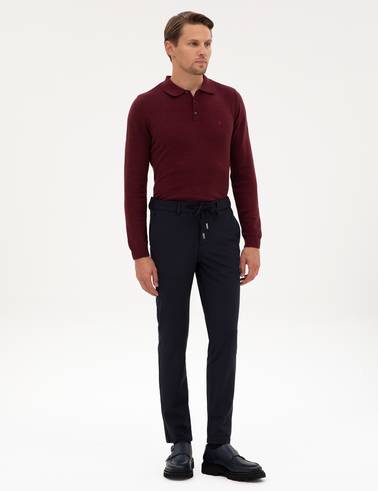 Lacivert Slim Fit Beli Lastikli Kordonlu Jogger Kanvas Pantolon