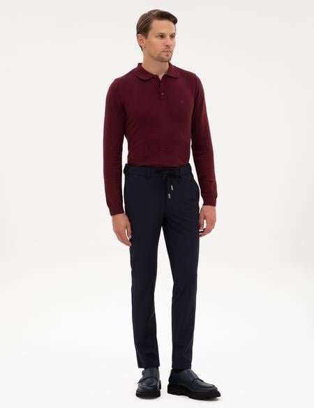 Lacivert Slim Fit Beli Lastikli Kordonlu Jogger Kanvas Pantolon - 50317281058