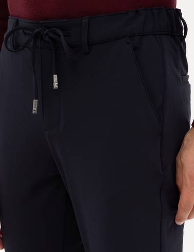 Lacivert Slim Fit Beli Lastikli Kordonlu Jogger Kanvas Pantolon
