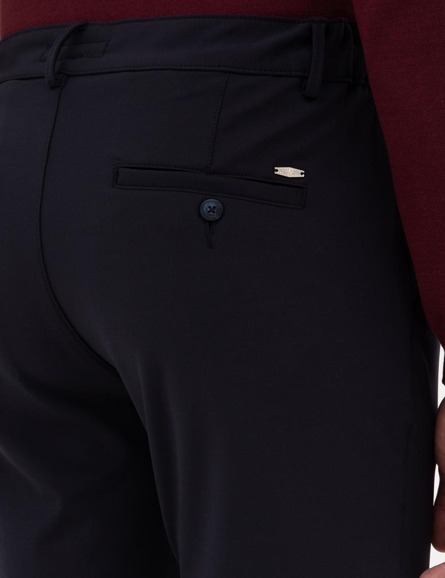 Lacivert Slim Fit Beli Lastikli Kordonlu Jogger Kanvas Pantolon