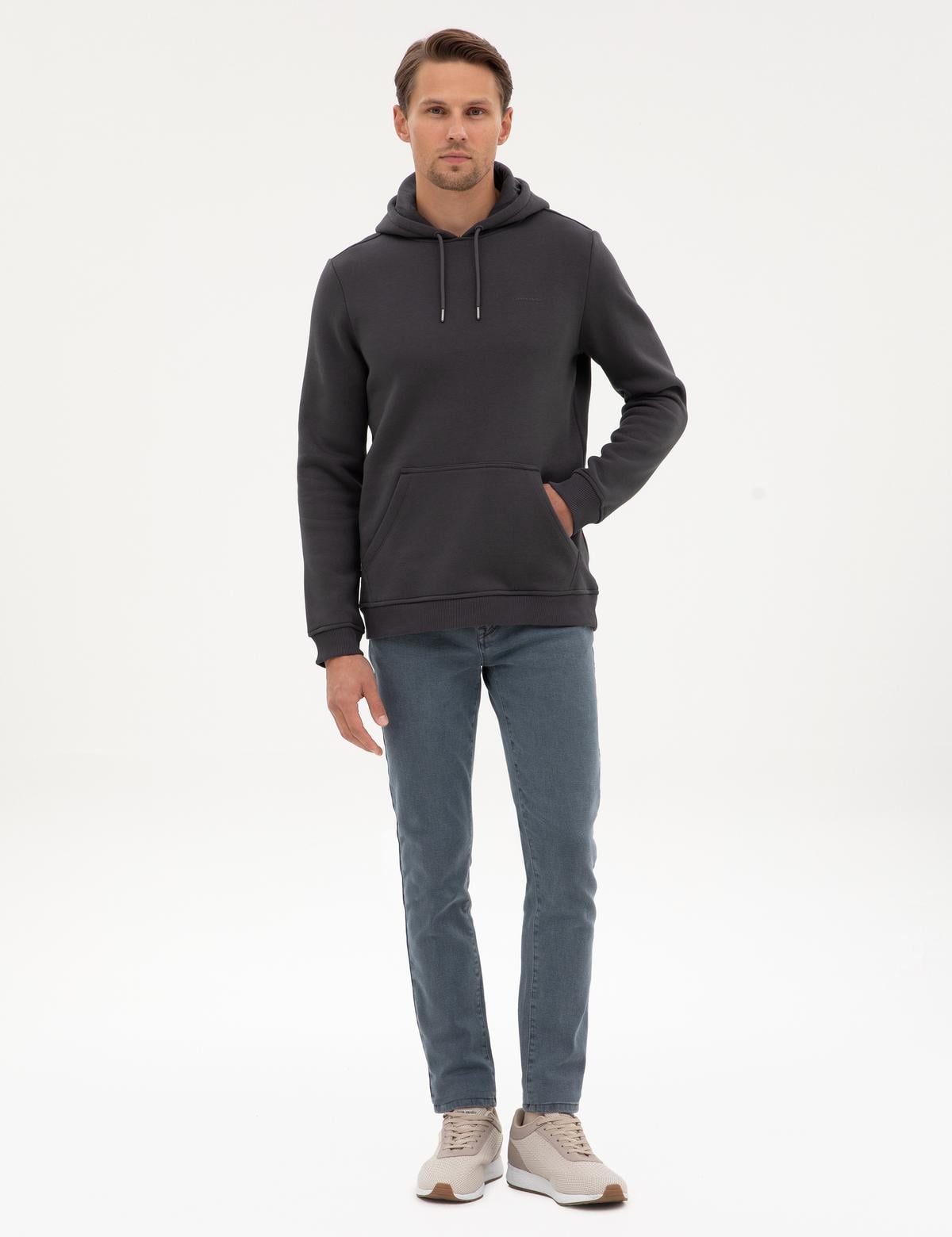 Antrasit 2 İplik Regular Fit İçi Polarlı Kapüşonlu Basic Sweatshirt - 50314055086