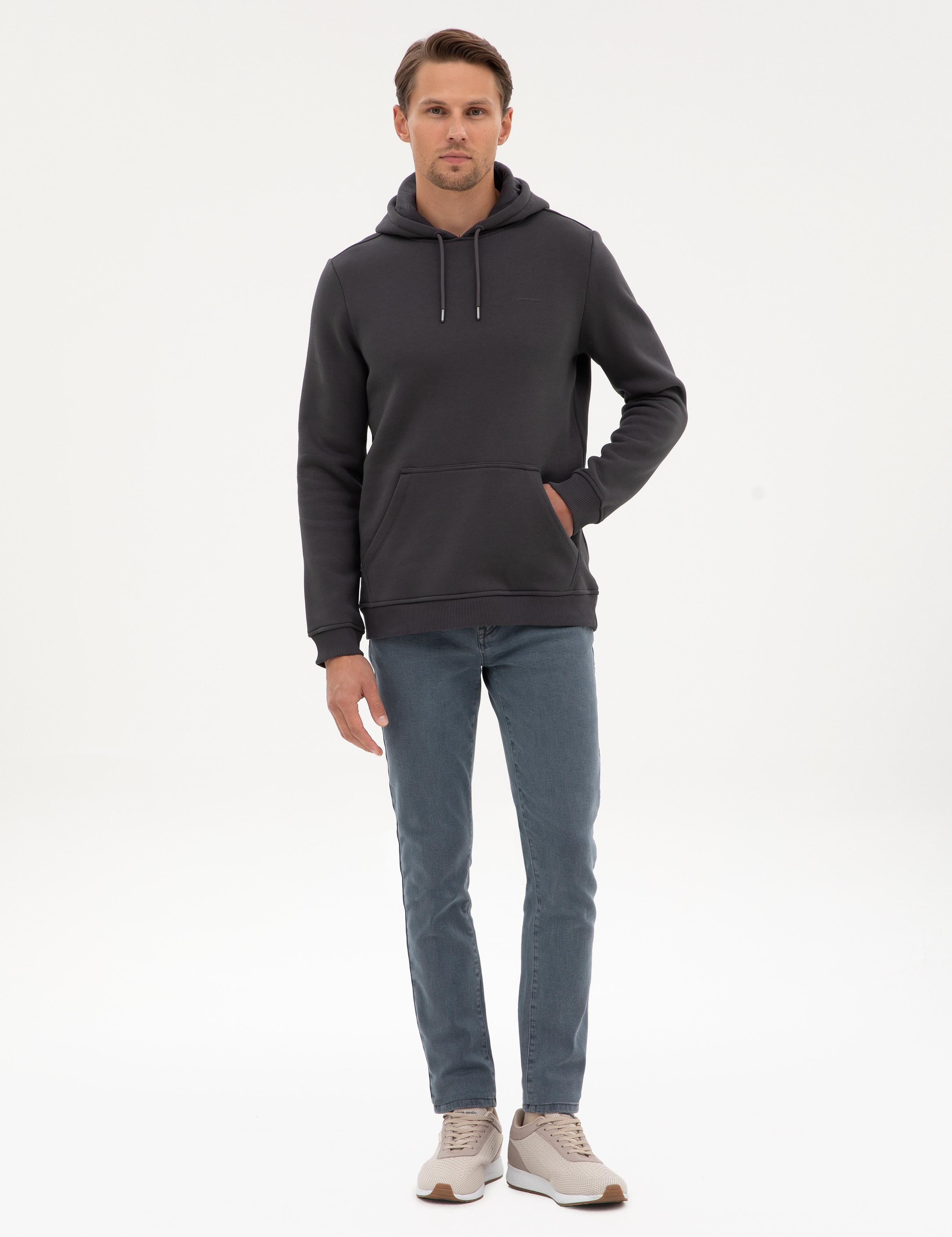 Antrasit 2 İplik Regular Fit İçi Polarlı Kapüşonlu Basic Sweatshirt