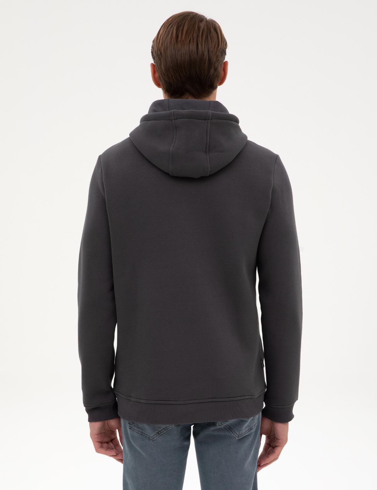 Antrasit 2 İplik Regular Fit İçi Polarlı Kapüşonlu Basic Sweatshirt - 50314055086