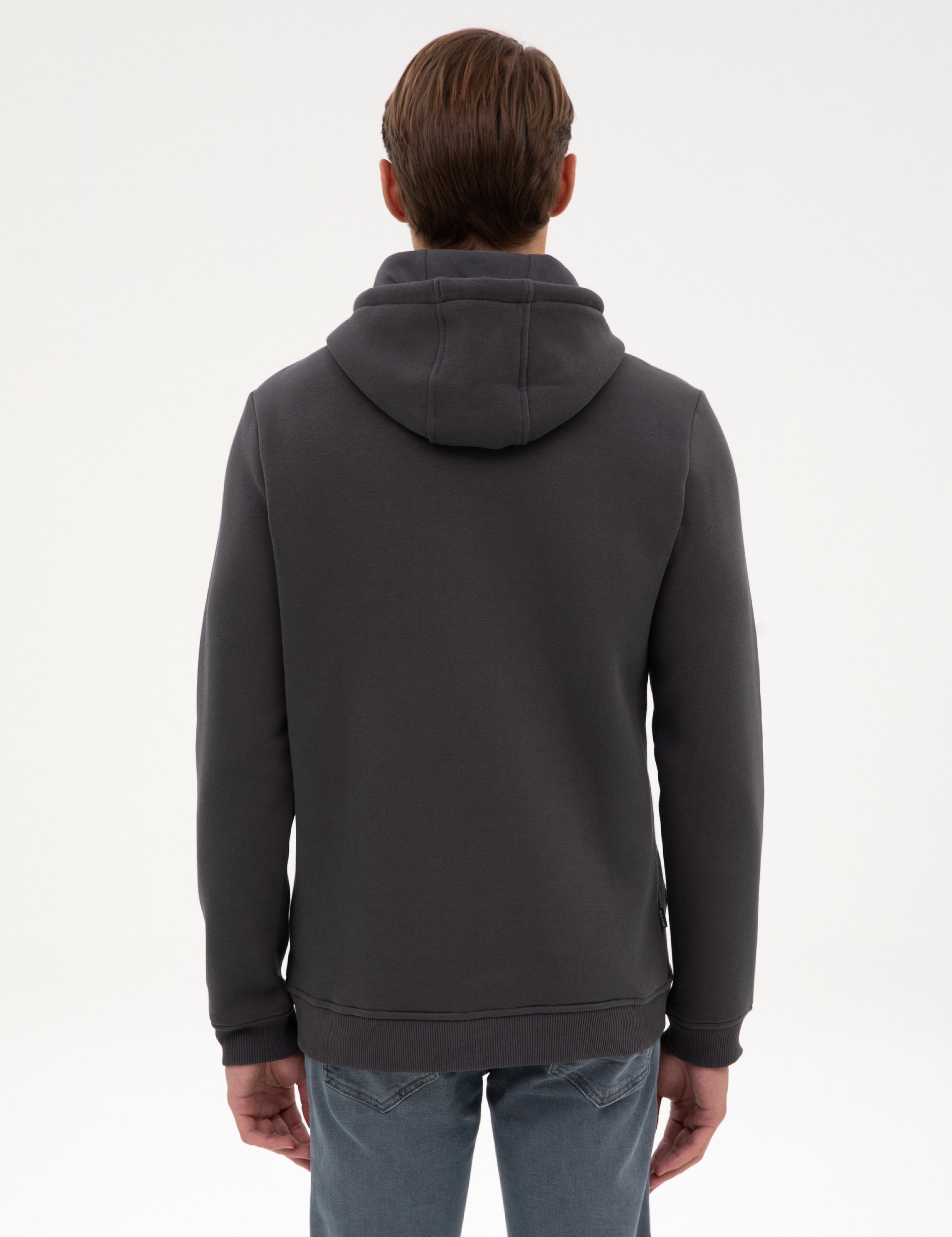 Antrasit 2 İplik Regular Fit İçi Polarlı Kapüşonlu Basic Sweatshirt