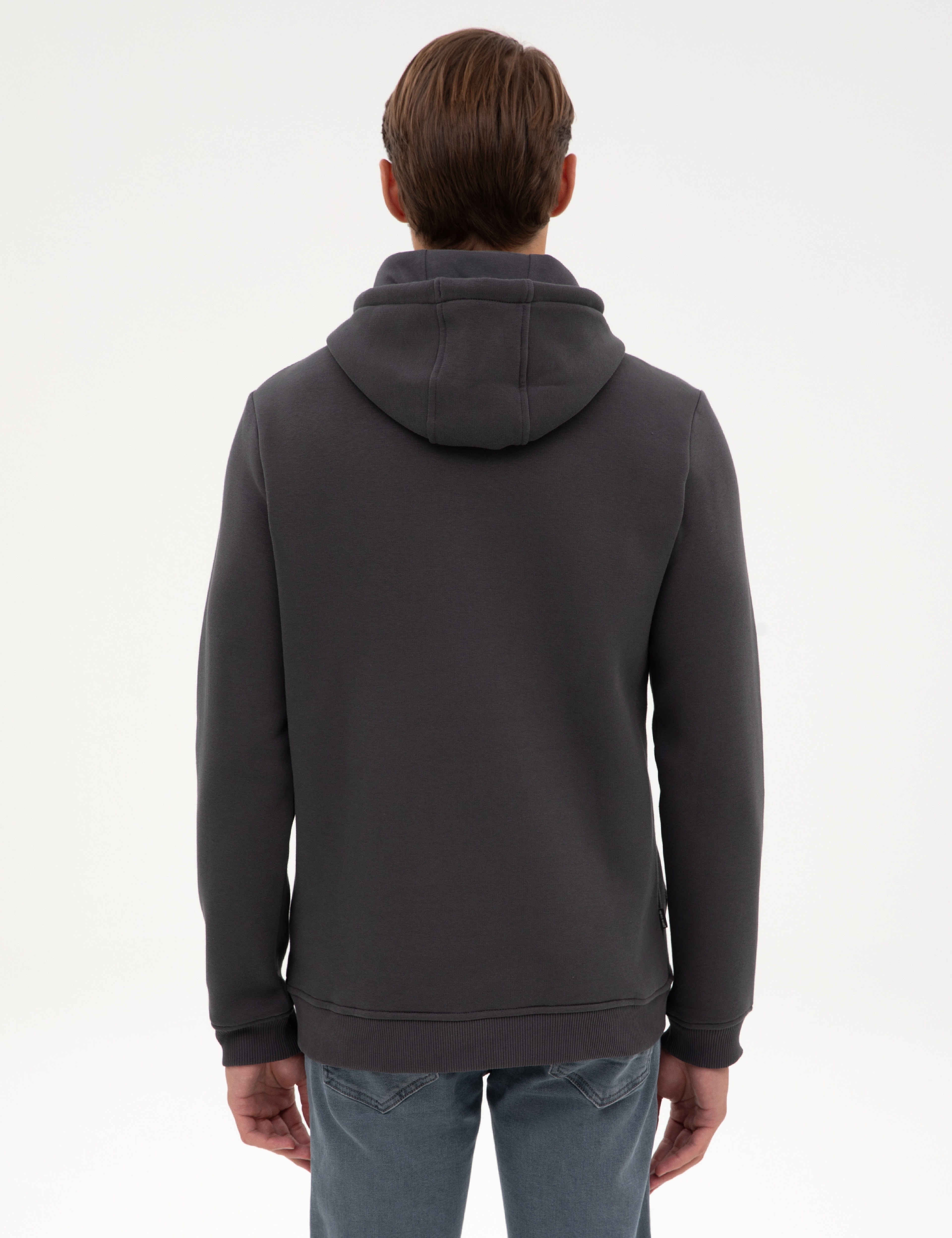 Antrasit 2 İplik Regular Fit Kapüşonlu Basic Sweatshirt