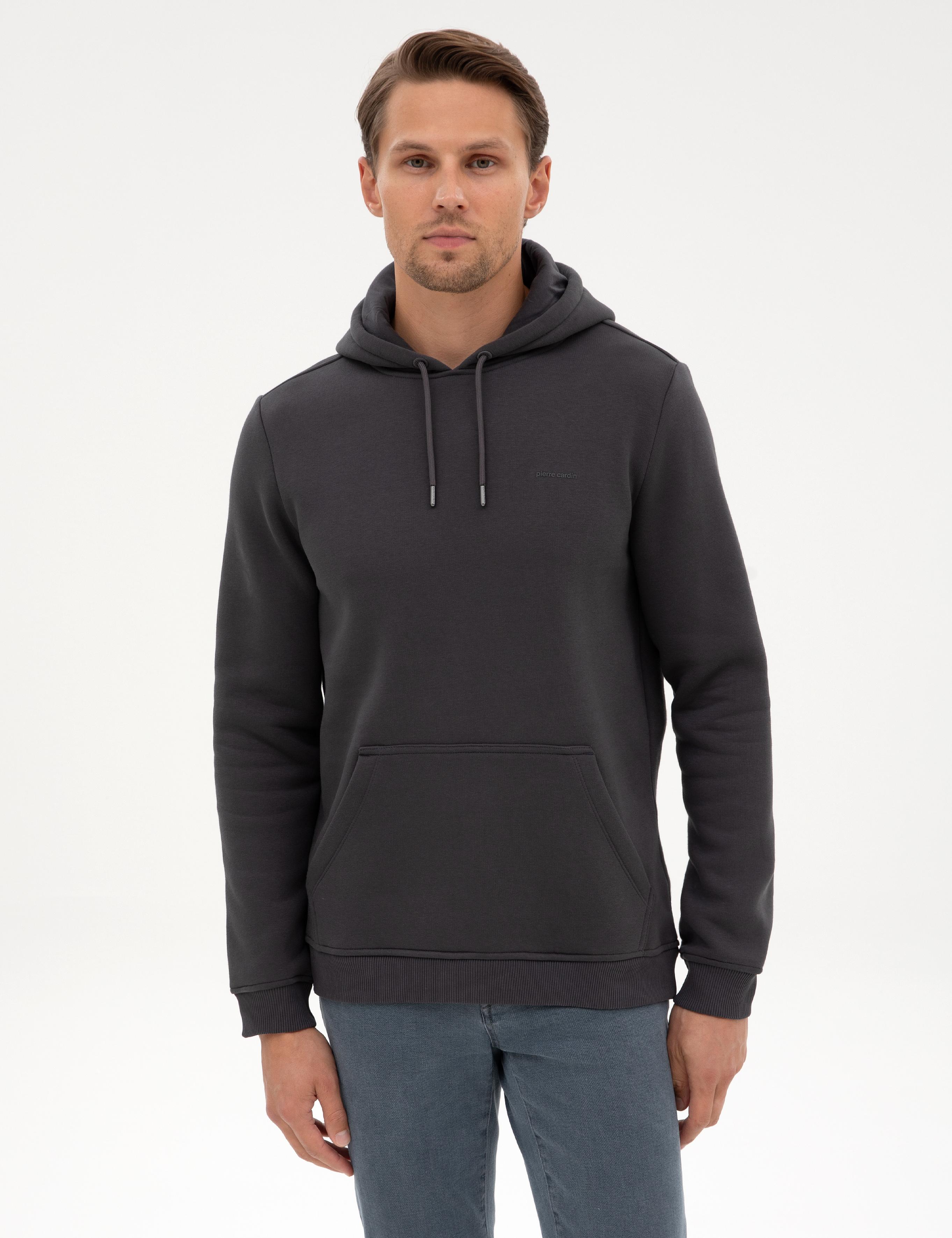 Antrasit 2 İplik Regular Fit İçi Polarlı Kapüşonlu Basic Sweatshirt