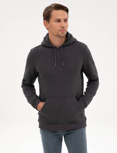 Antrasit 2 İplik Regular Fit Kapüşonlu Basic Sweatshirt