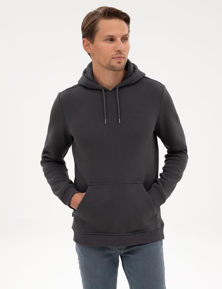 Antrasit 2 İplik Regular Fit İçi Polarlı Kapüşonlu Basic Sweatshirt - 50314055086