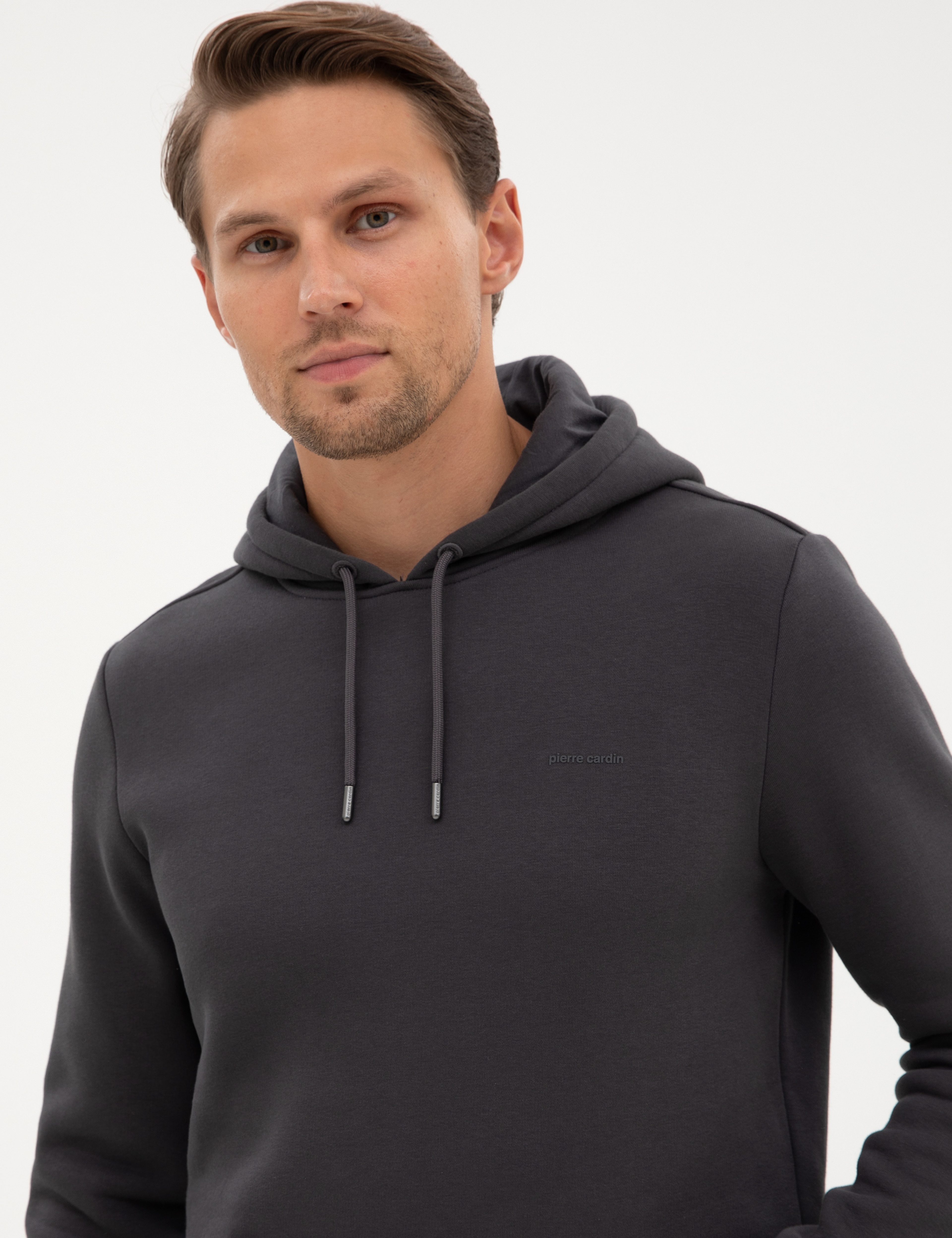 Antrasit 2 İplik Regular Fit Kapüşonlu Basic Sweatshirt - Image 2
