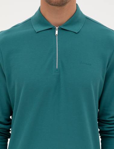 Zümrüt Slim Fit Kıvrılmaz Fermuarlı Polo Yaka Basic Pike Sweatshirt