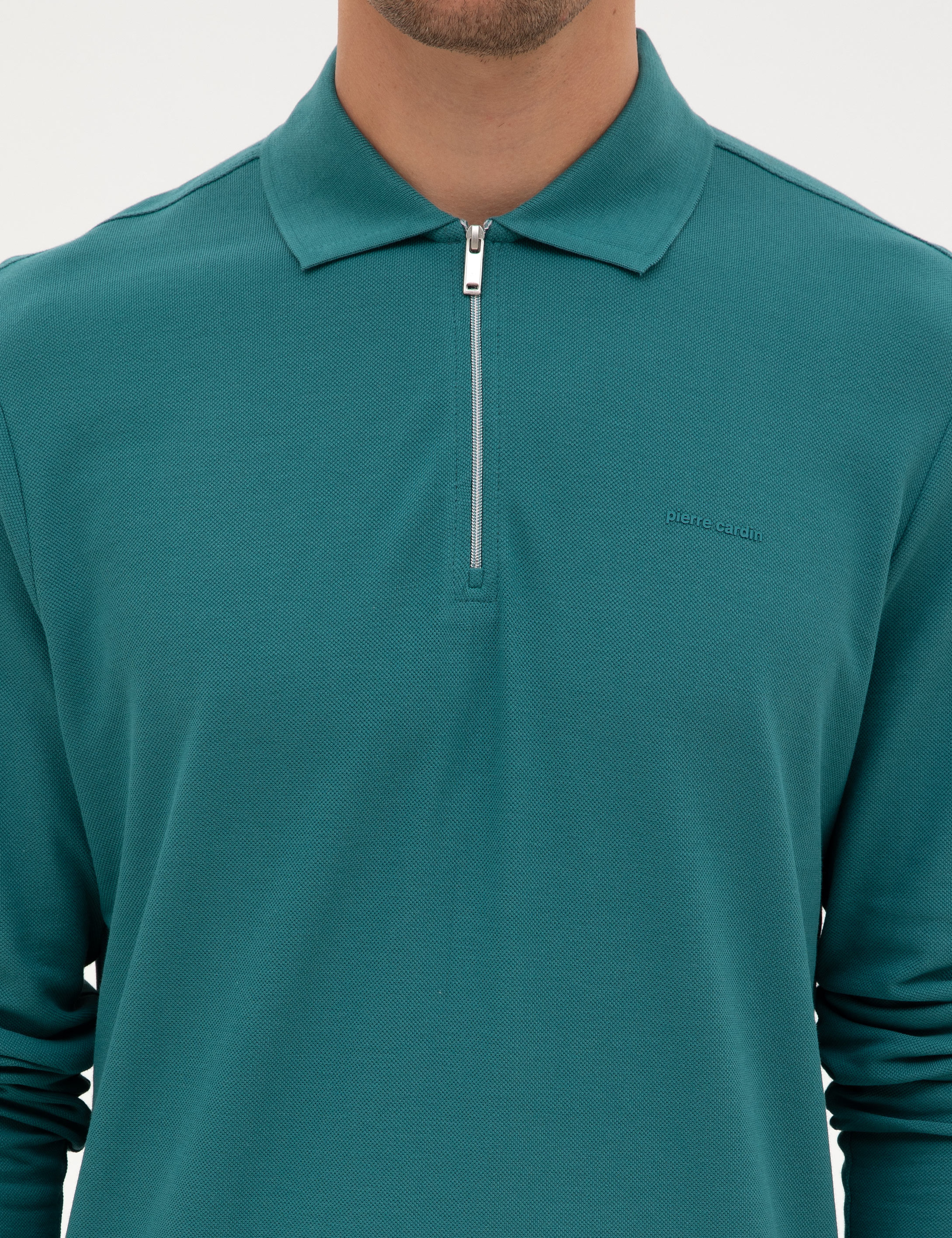 Zümrüt Slim Fit Kıvrılmaz Fermuarlı Polo Yaka Basic Pike Sweatshirt - Image 6
