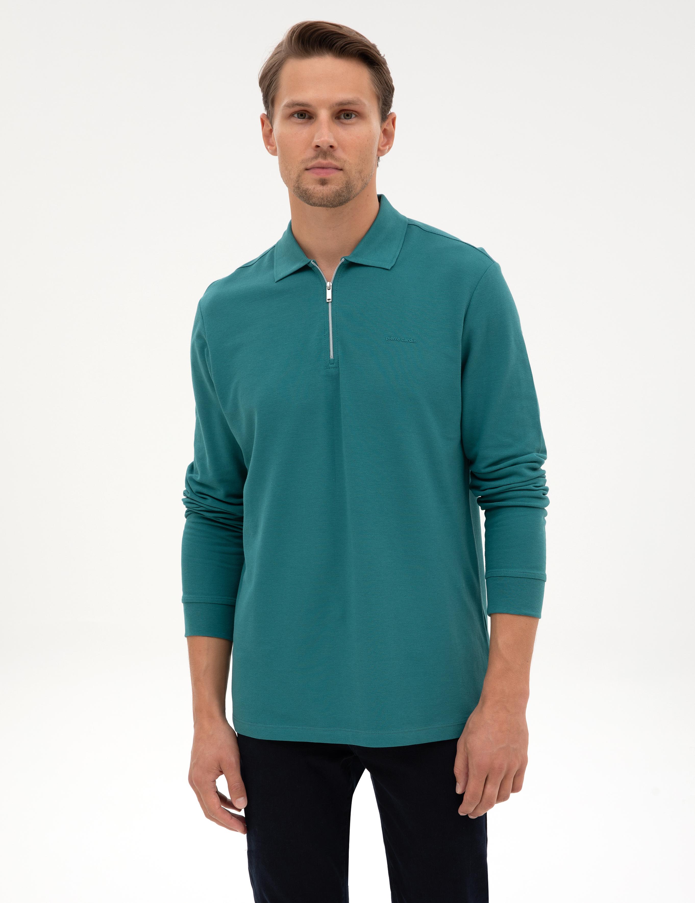 Zümrüt Slim Fit Kıvrılmaz Fermuarlı Polo Yaka Basic Pike Sweatshirt