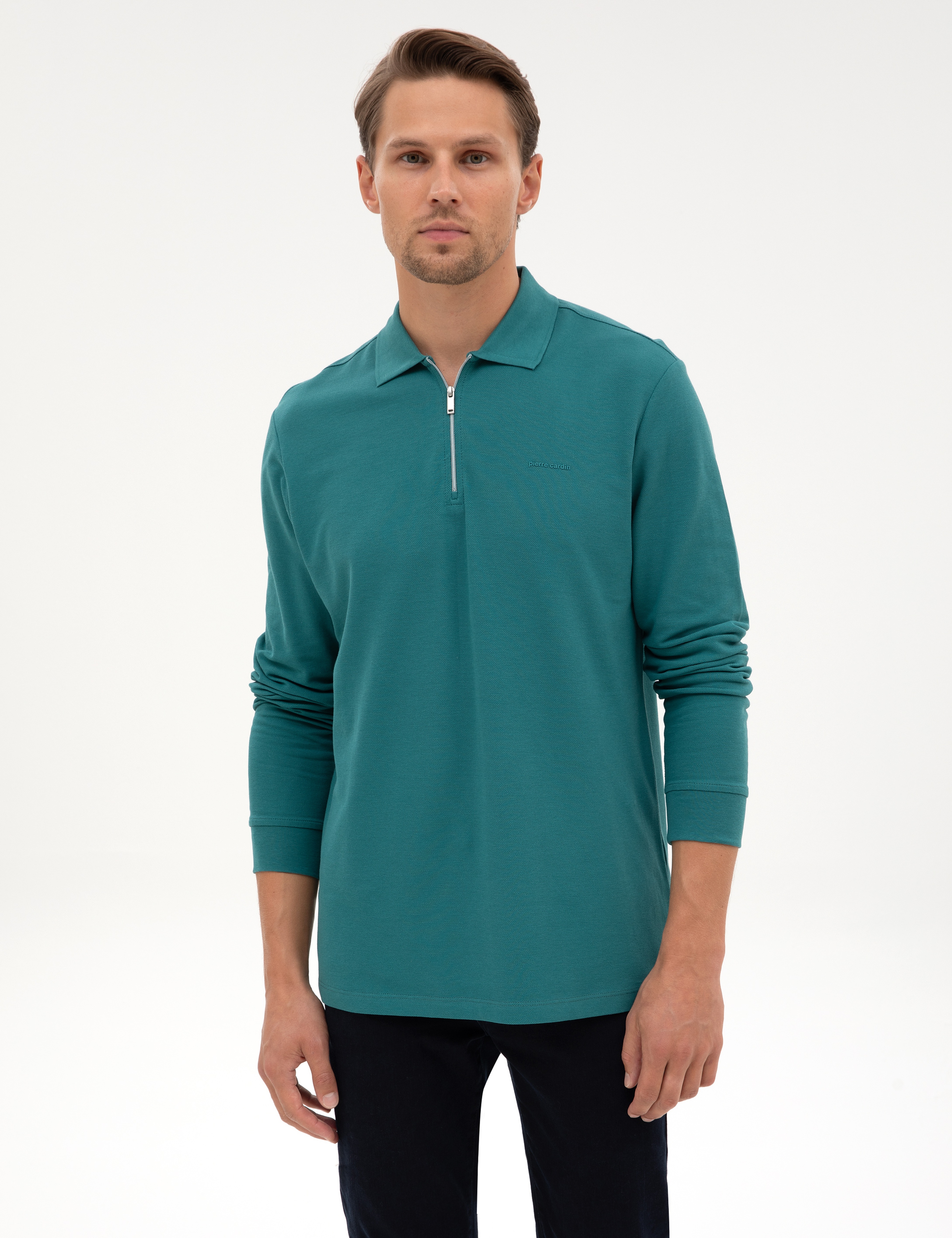 Zümrüt Slim Fit Kıvrılmaz Fermuarlı Polo Yaka Basic Pike Sweatshirt - Image 3