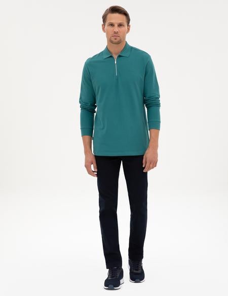 Zümrüt Slim Fit Kıvrılmaz Fermuarlı Polo Yaka Basic Pike Sweatshirt - 50314046067