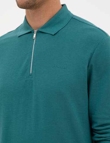 Zümrüt Slim Fit Kıvrılmaz Fermuarlı Polo Yaka Basic Pike Sweatshirt