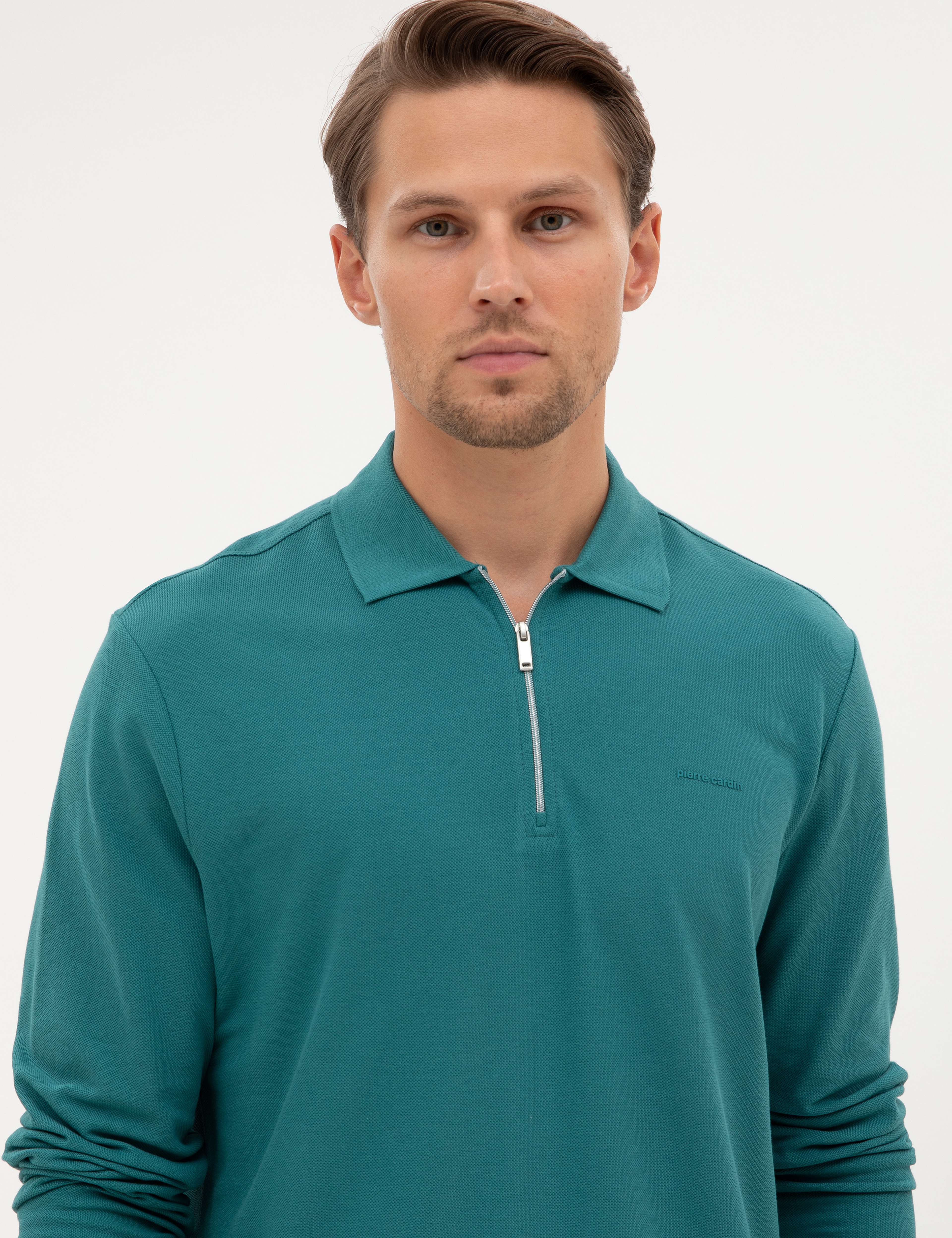 Zümrüt Slim Fit Kıvrılmaz Fermuarlı Polo Yaka Basic Pike Sweatshirt - Image 2