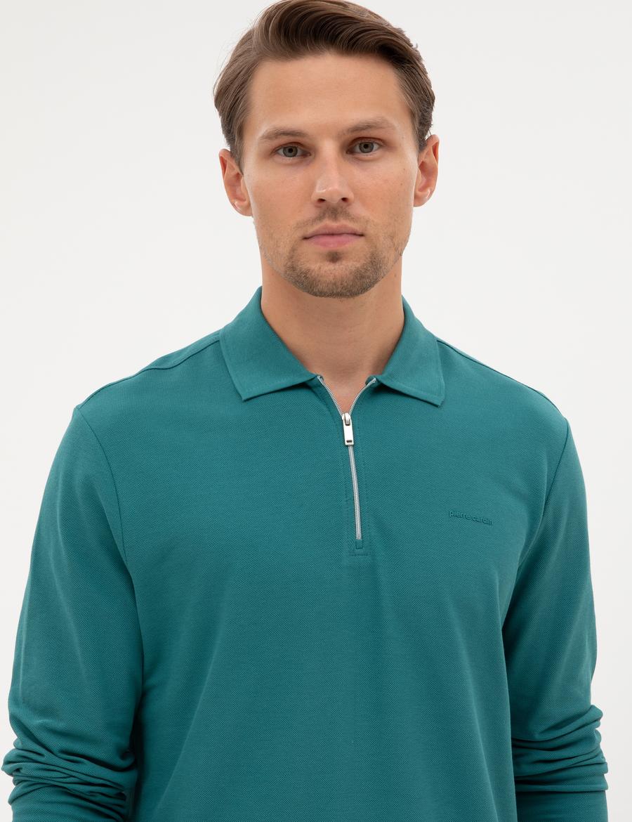 Zümrüt Slim Fit Kıvrılmaz Fermuarlı Polo Yaka Basic Pike Sweatshirt