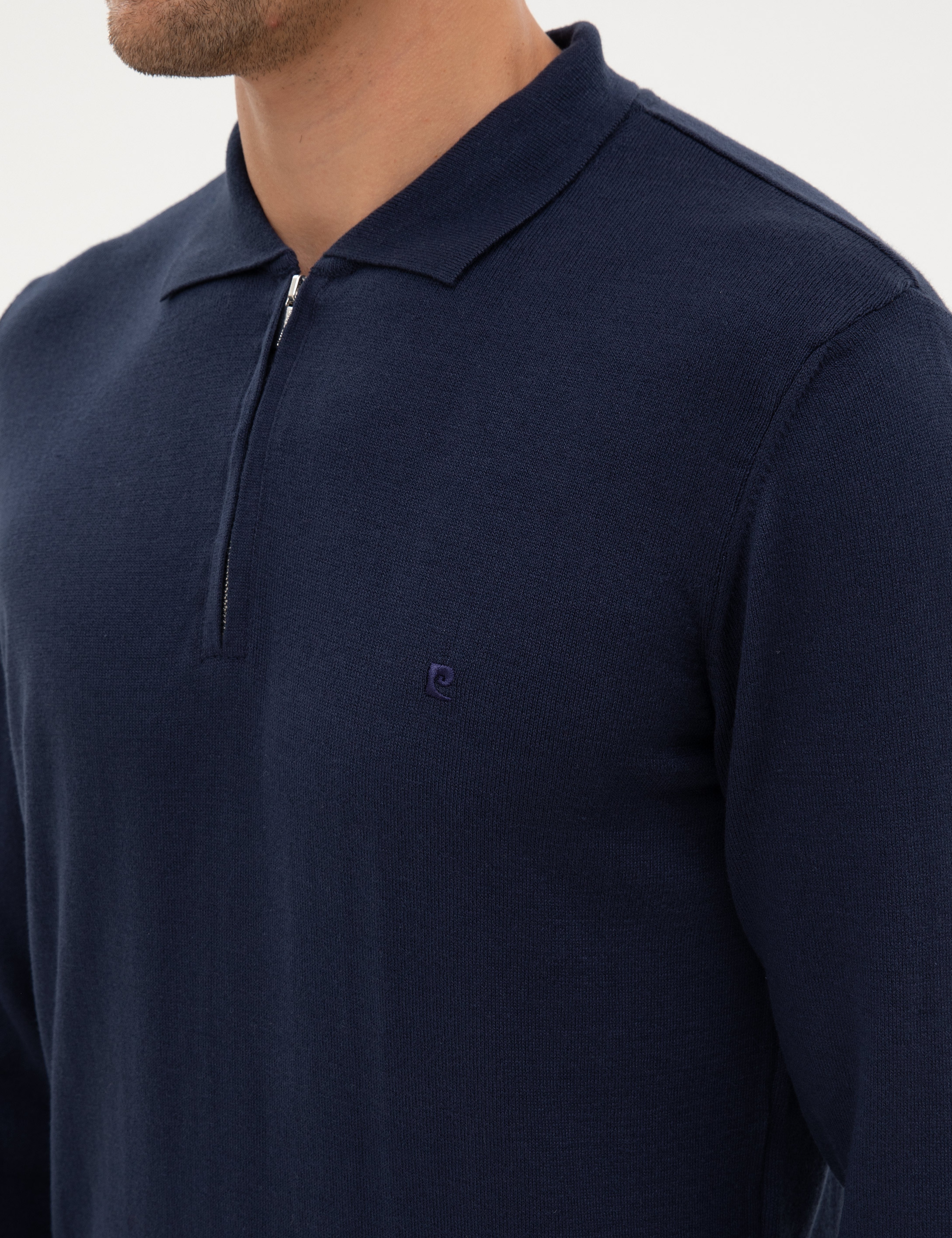 Açık Lacivert Slim Fit Polo Yaka Fermuarlı Basic Triko Kazak - Image 7