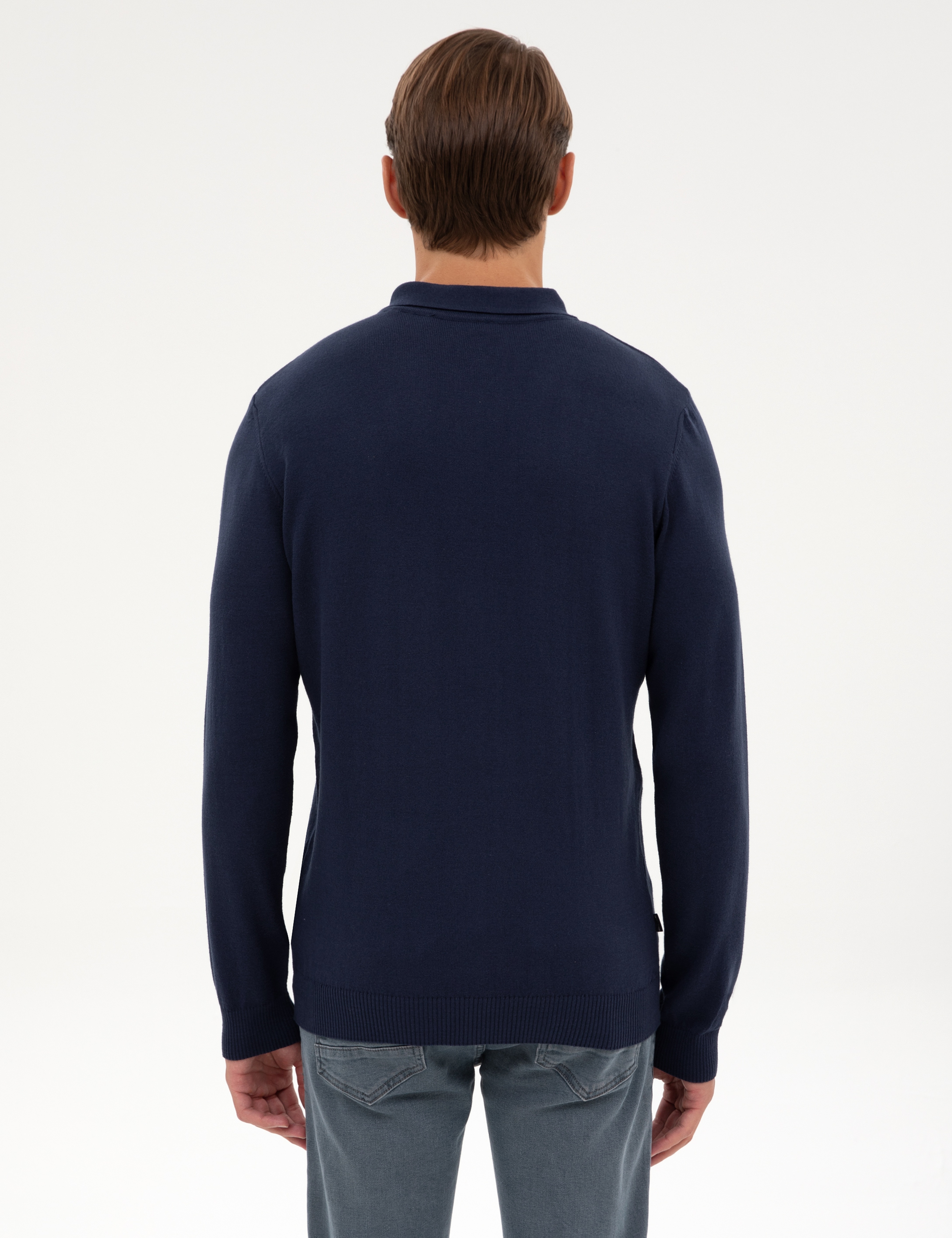 Açık Lacivert Slim Fit Polo Yaka Fermuarlı Basic Triko Kazak - Image 5