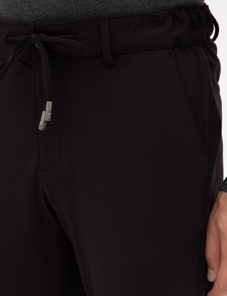 Siyah Slim Fit Beli Lastikli Kordonlu Jogger Kanvas Pantolon - 50317281130