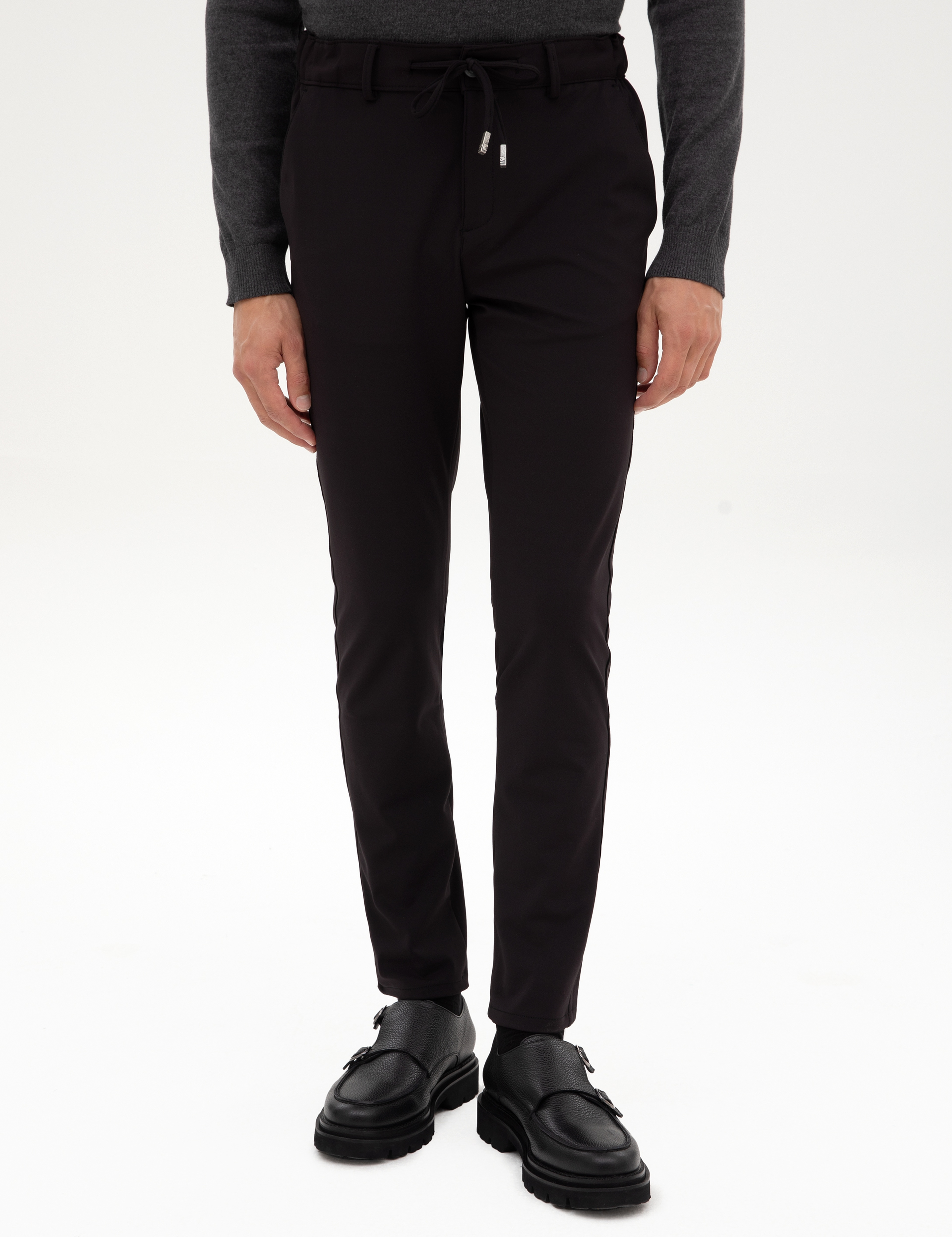 Siyah Slim Fit Beli Lastikli Kordonlu Jogger Kanvas Pantolon - Image 2