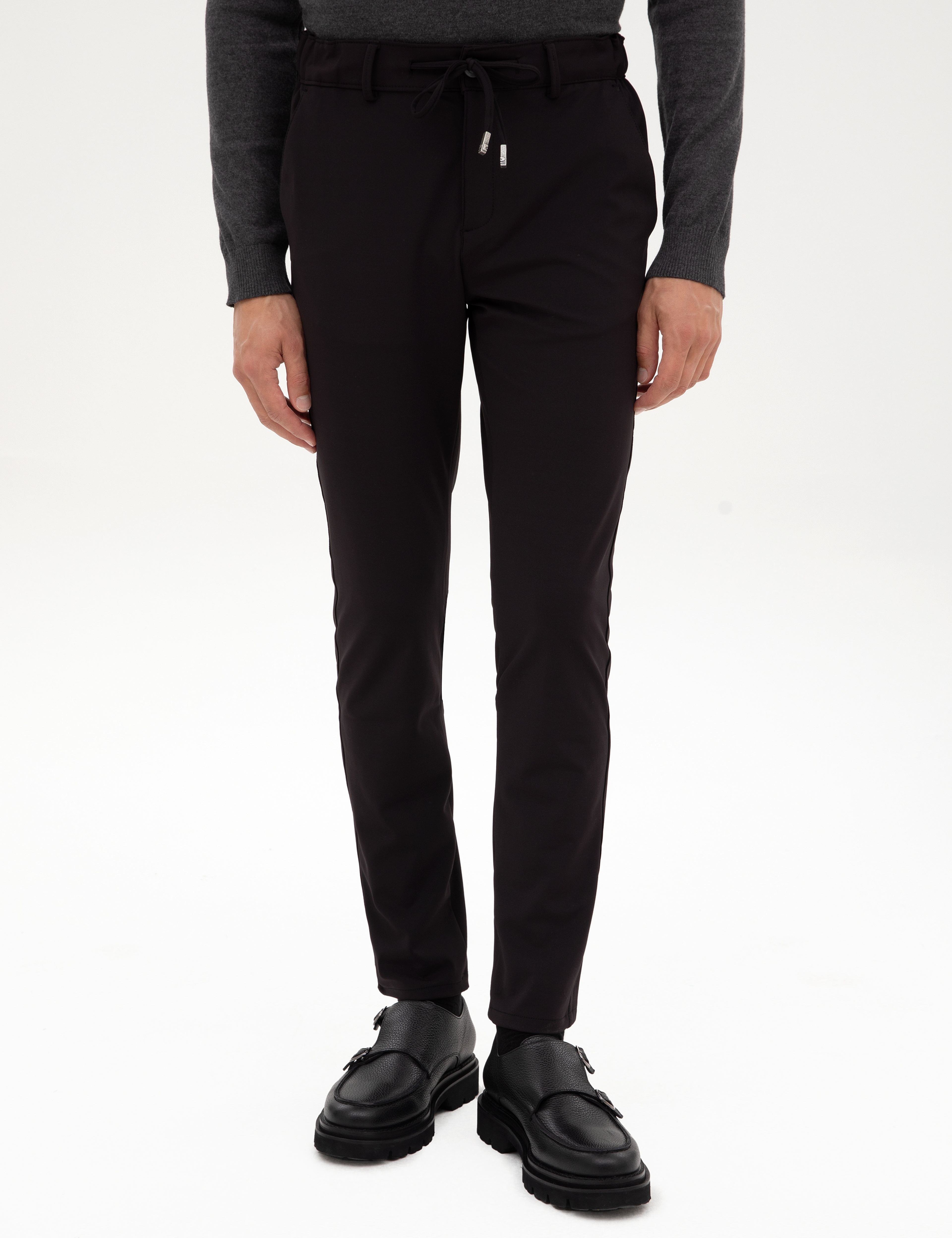 Siyah Slim Fit Beli Lastikli Kordonlu Jogger Kanvas Pantolon