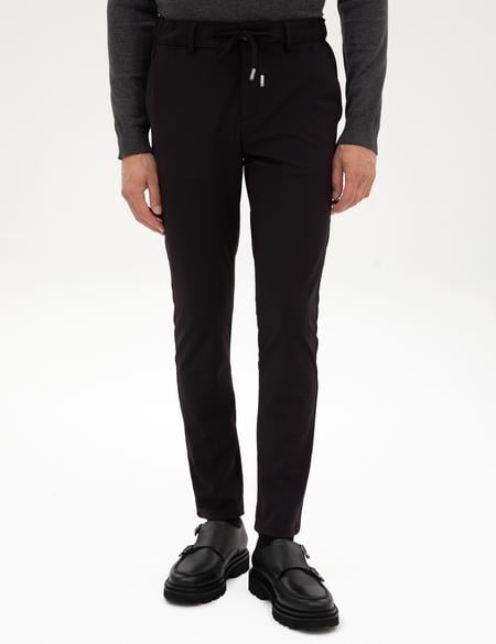 Siyah Slim Fit Beli Lastikli Kordonlu Jogger Kanvas Pantolon - 50317281130