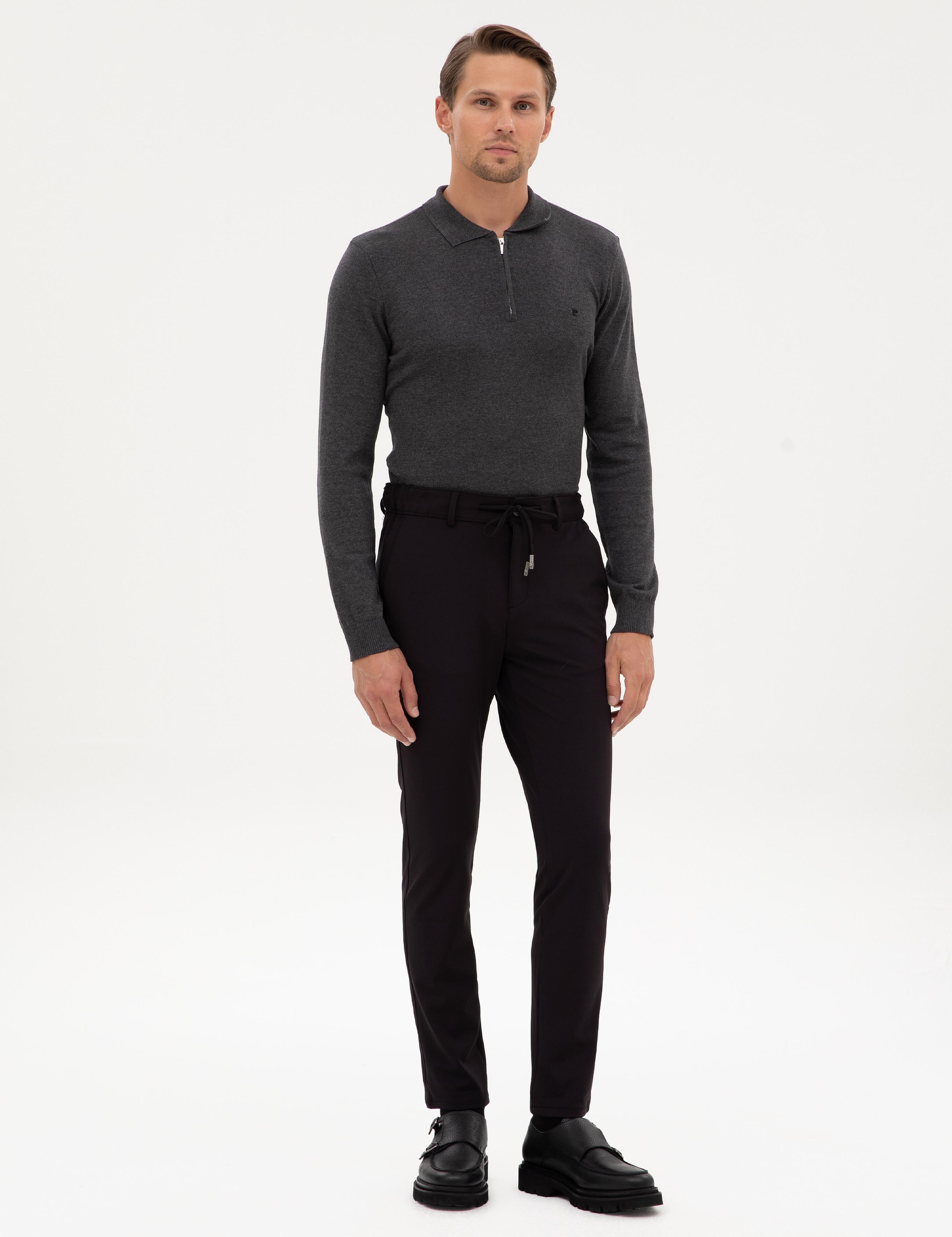 Siyah Slim Fit Beli Lastikli Kordonlu Jogger Kanvas Pantolon