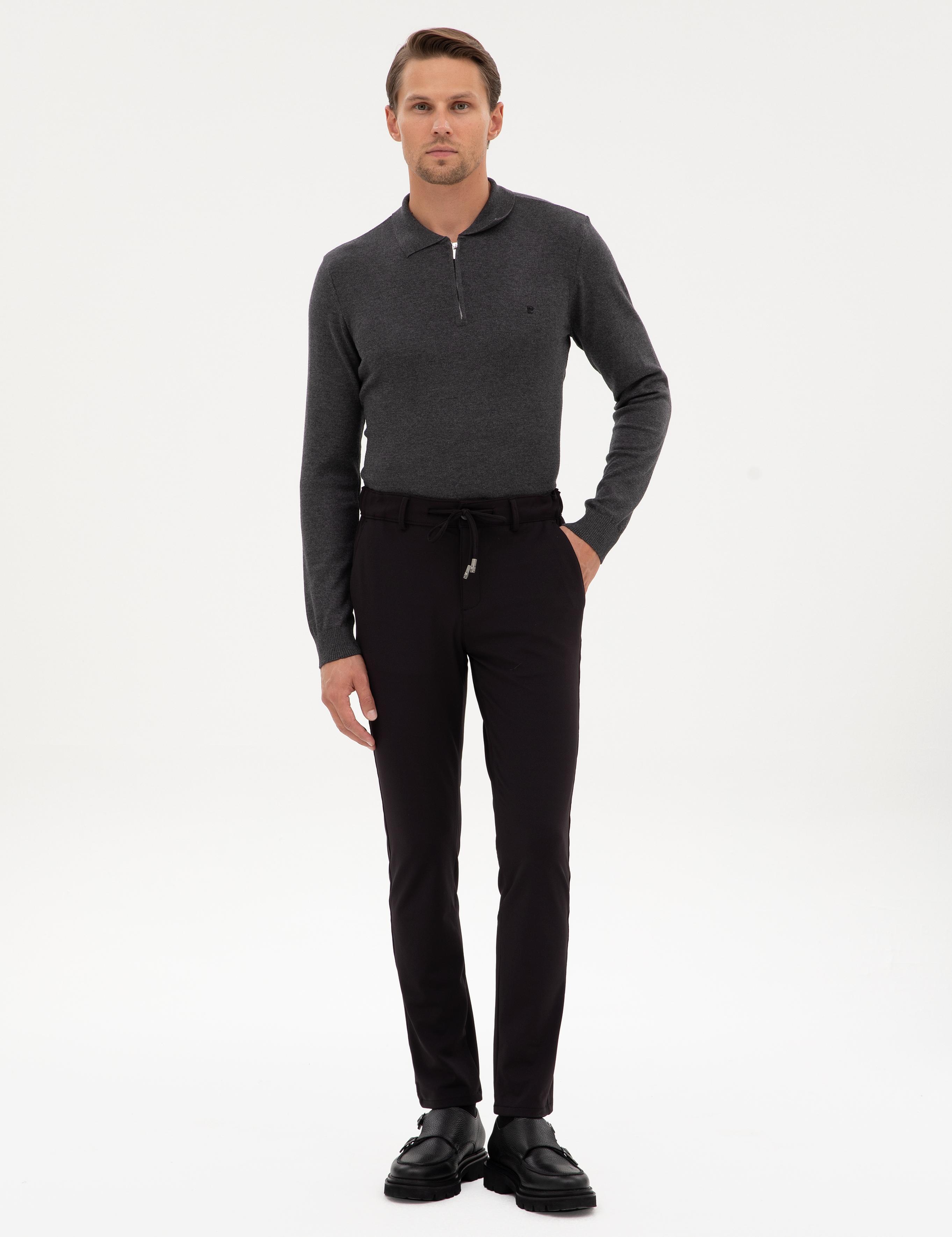 Siyah Slim Fit Beli Lastikli Kordonlu Jogger Kanvas Pantolon