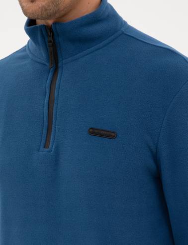 Açık Lacivert Regular Fit Yarım Fermuarlı Polar Sweatshirt