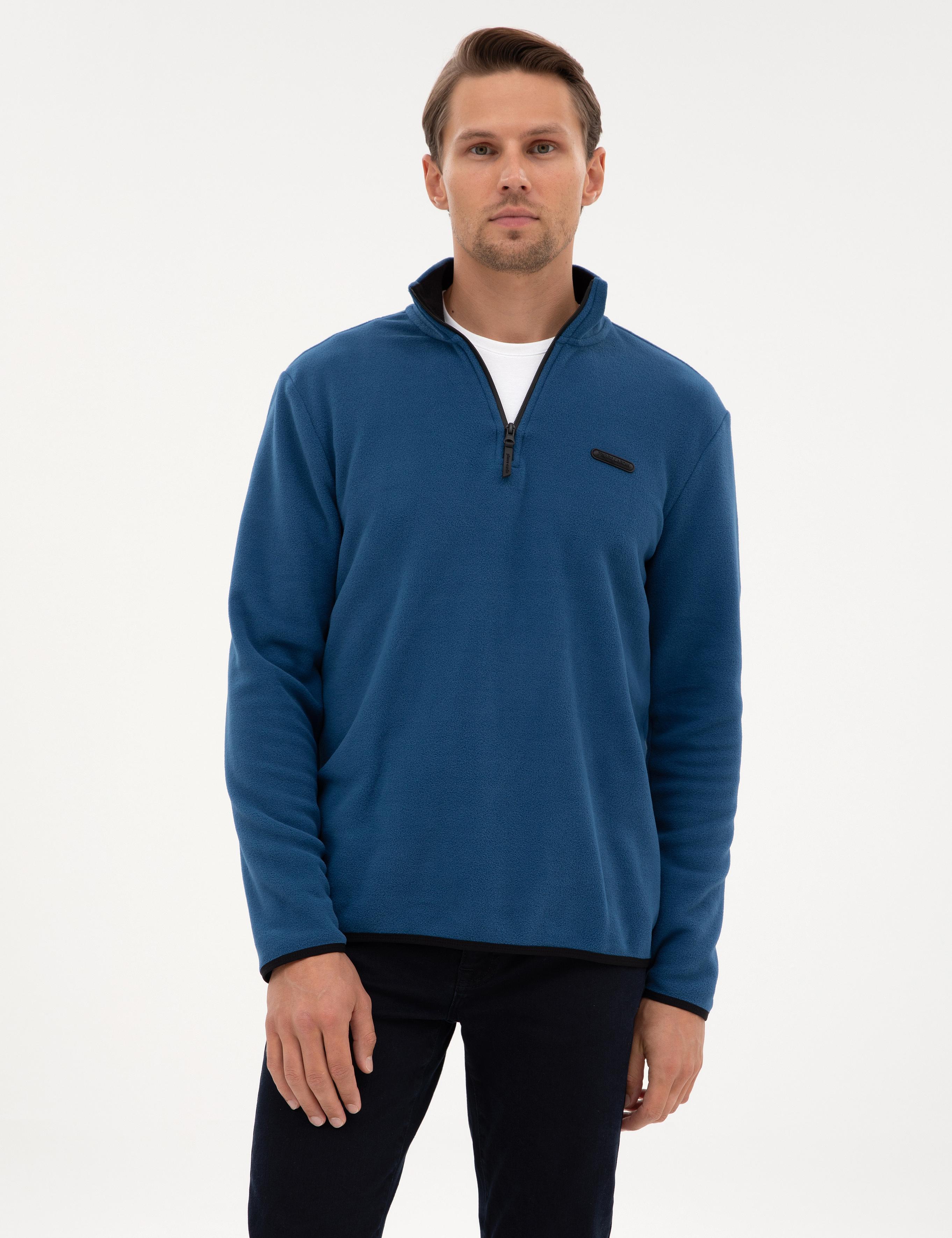 Açık Lacivert Regular Fit Yarım Fermuarlı Polar Sweatshirt