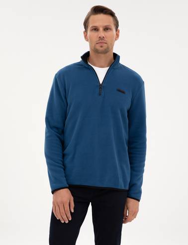 Açık Lacivert Regular Fit Yarım Fermuarlı Polar Sweatshirt