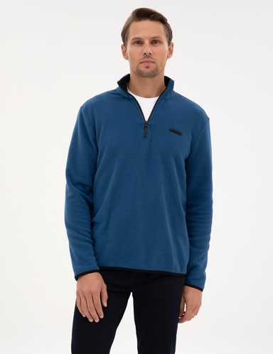 Açık Lacivert Regular Fit Yarım Fermuarlı Polar Sweatshirt