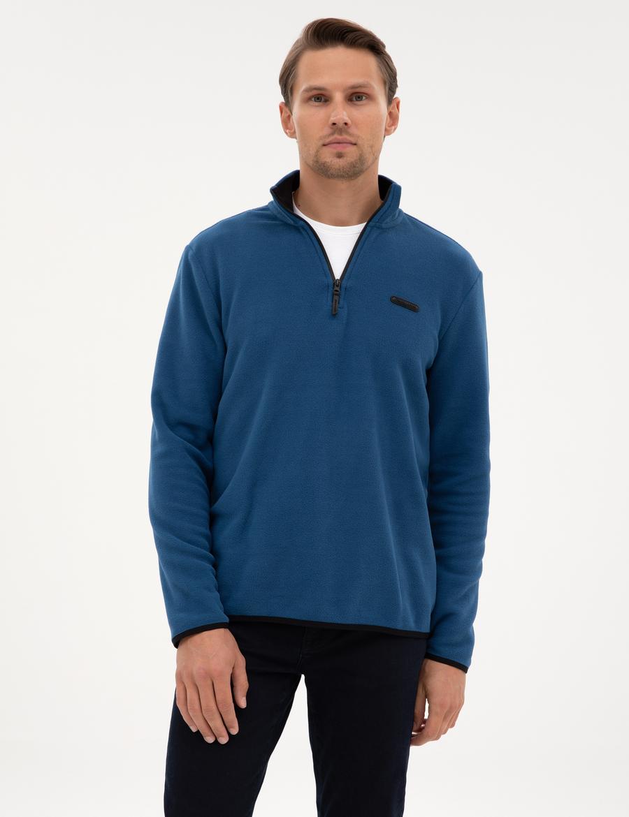 Açık Lacivert Regular Fit Yarım Fermuarlı Polar Sweatshirt