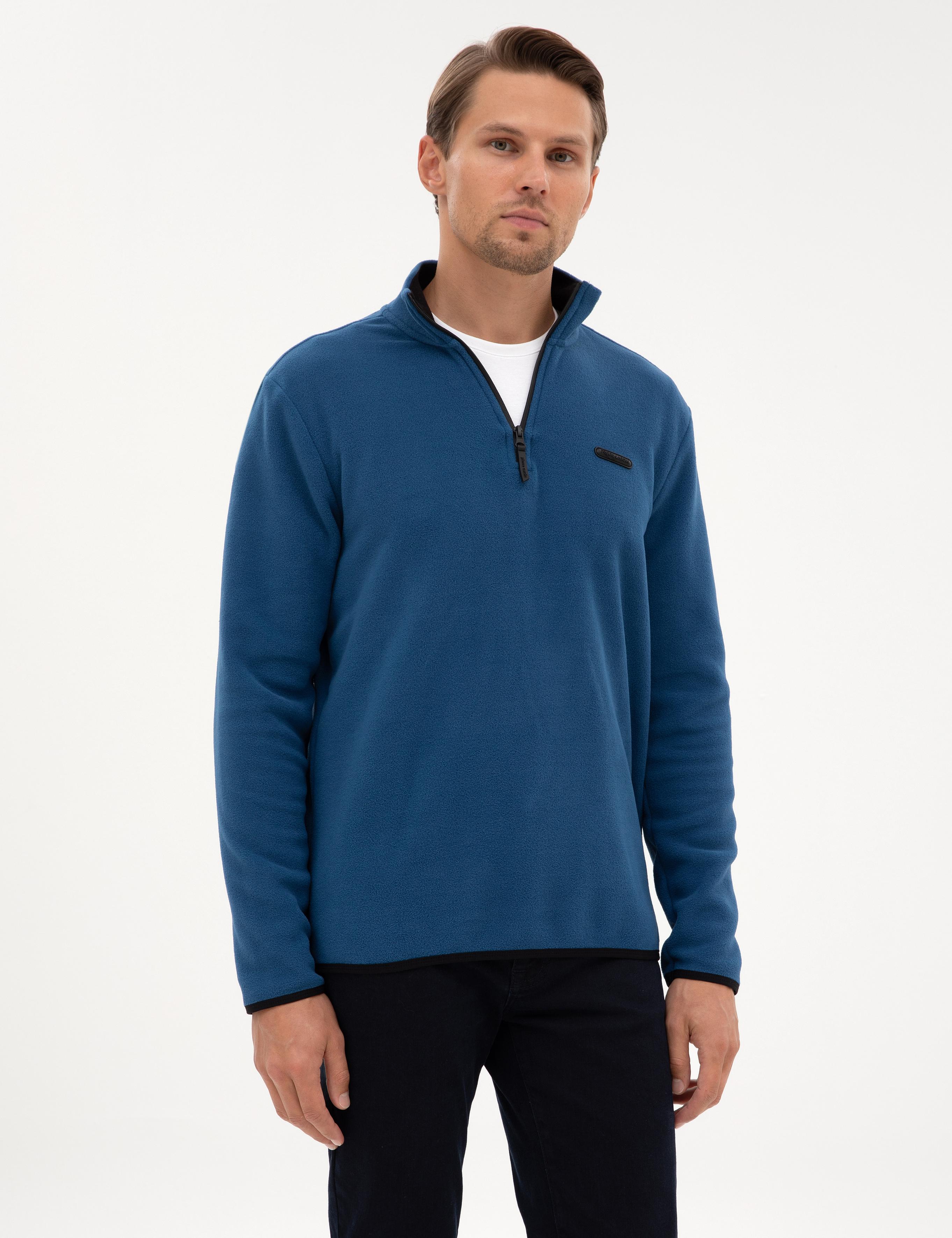 Açık Lacivert Regular Fit Yarım Fermuarlı Polar Sweatshirt