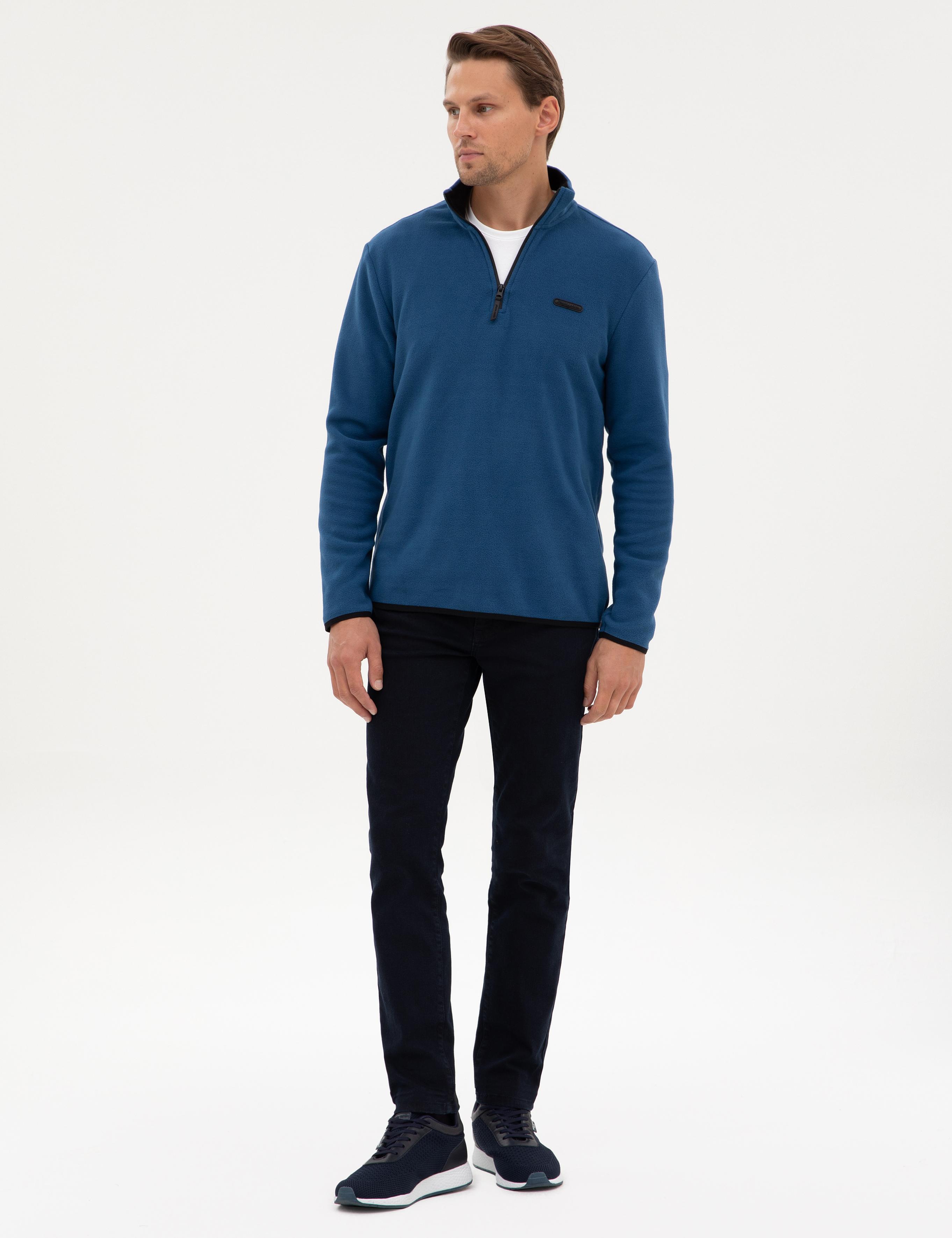 Açık Lacivert Regular Fit Yarım Fermuarlı Polar Sweatshirt