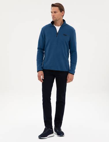 Açık Lacivert Regular Fit Yarım Fermuarlı Polar Sweatshirt