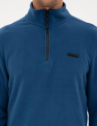 Açık Lacivert Regular Fit Yarım Fermuarlı Polar Sweatshirt