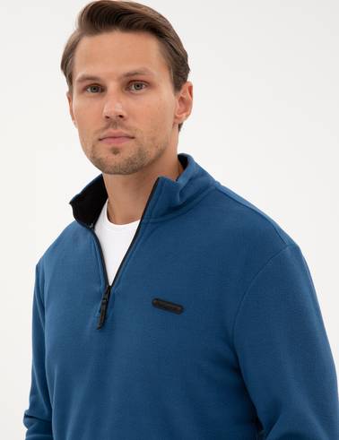 Açık Lacivert Regular Fit Yarım Fermuarlı Polar Sweatshirt