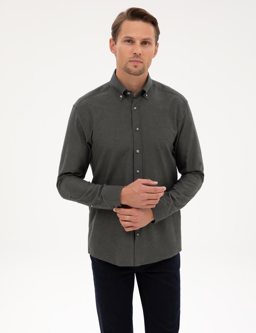 Koyu Haki Regular Fit Uzun Kollu Gömlek