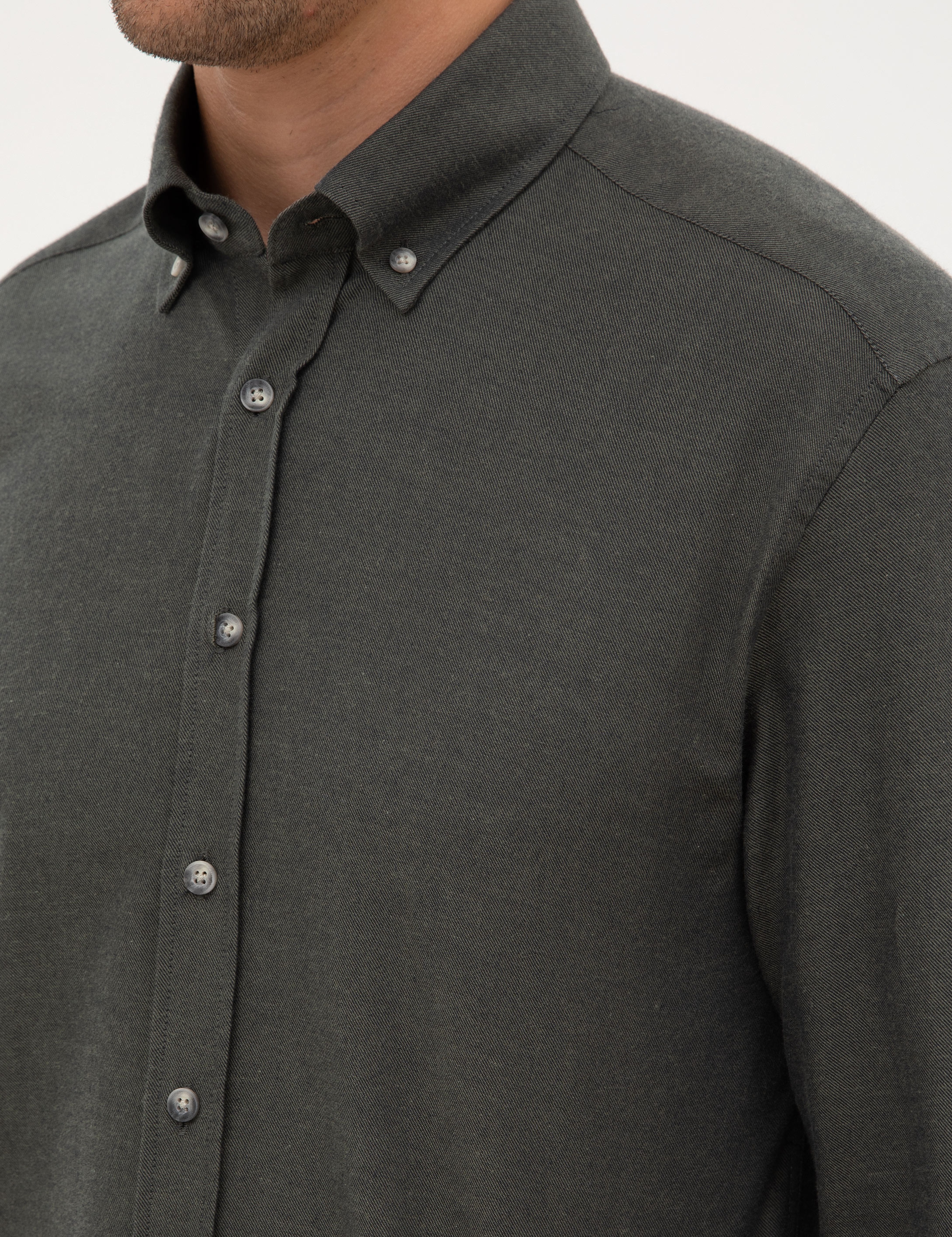 Koyu Haki Regular Fit Uzun Kollu Gömlek - Image 7