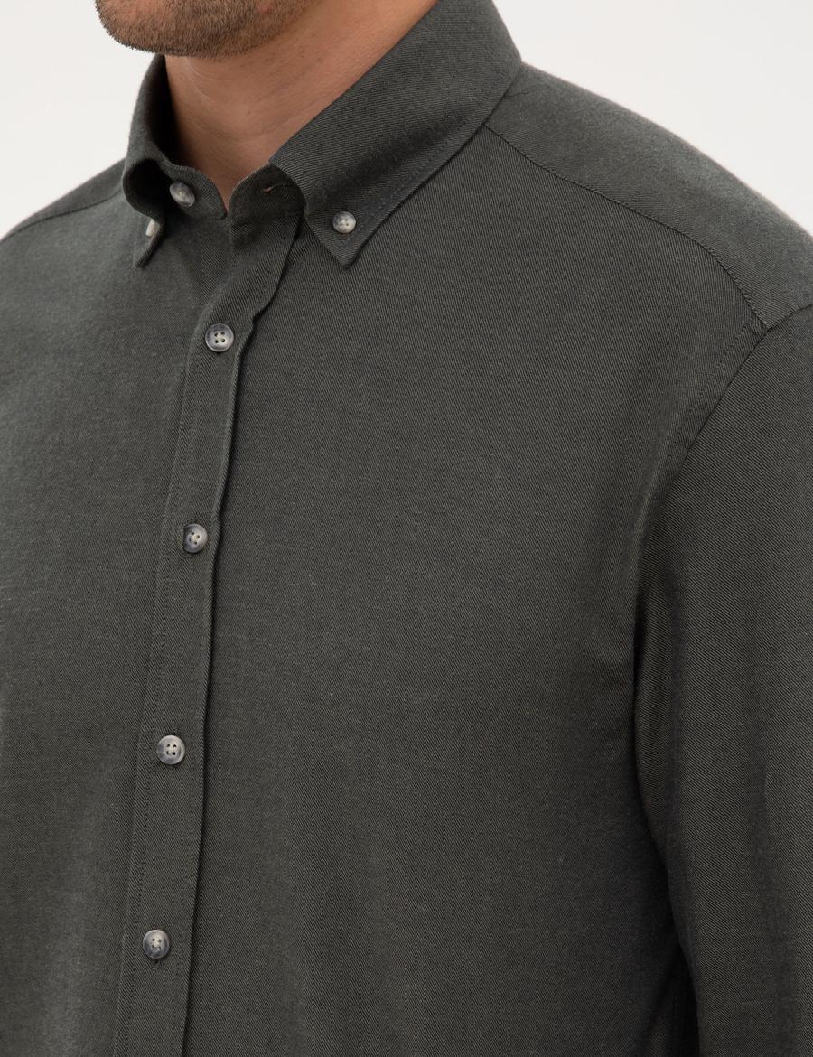Koyu Haki Regular Fit Uzun Kollu Gömlek