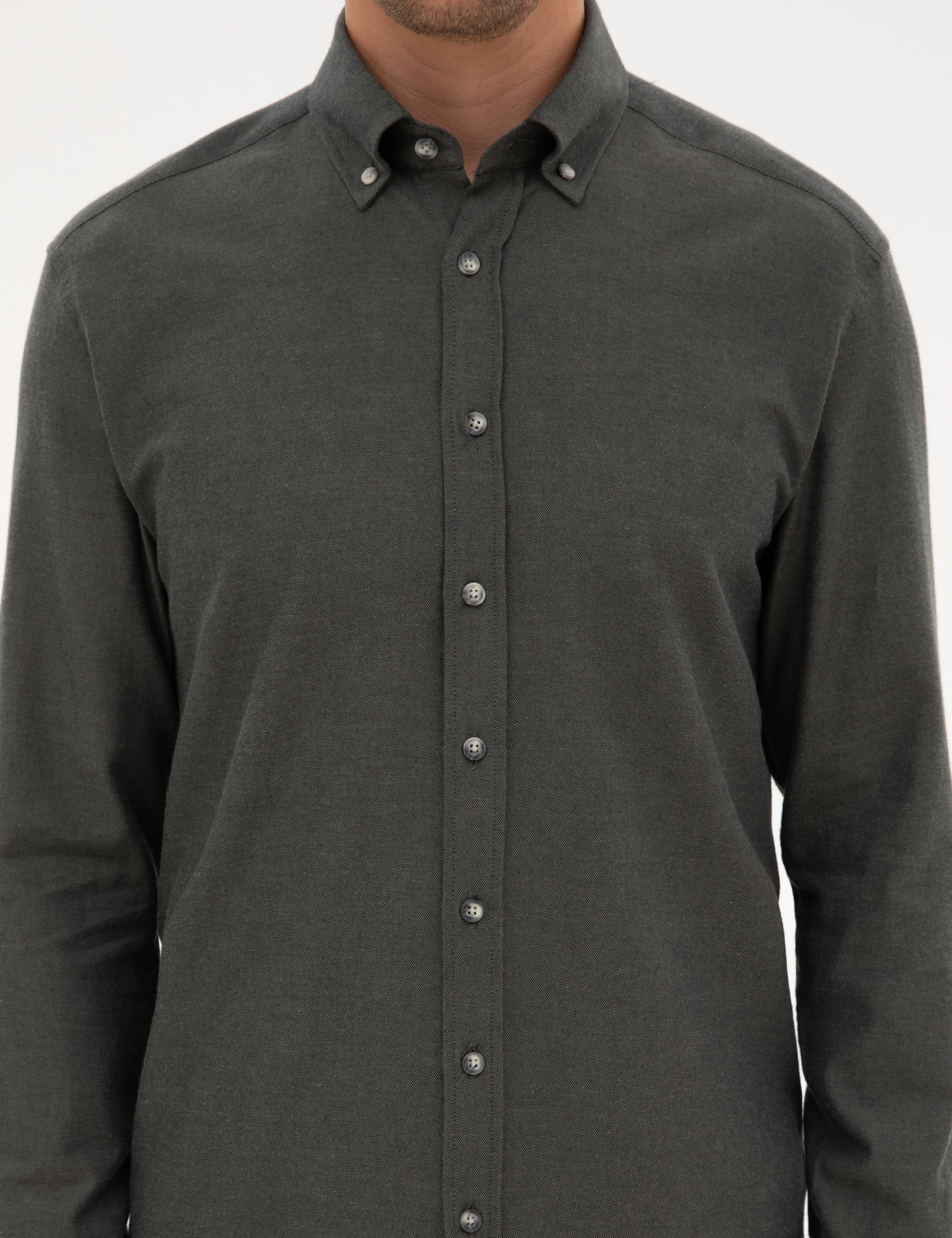 Koyu Haki Regular Fit Uzun Kollu Gömlek - Image 6