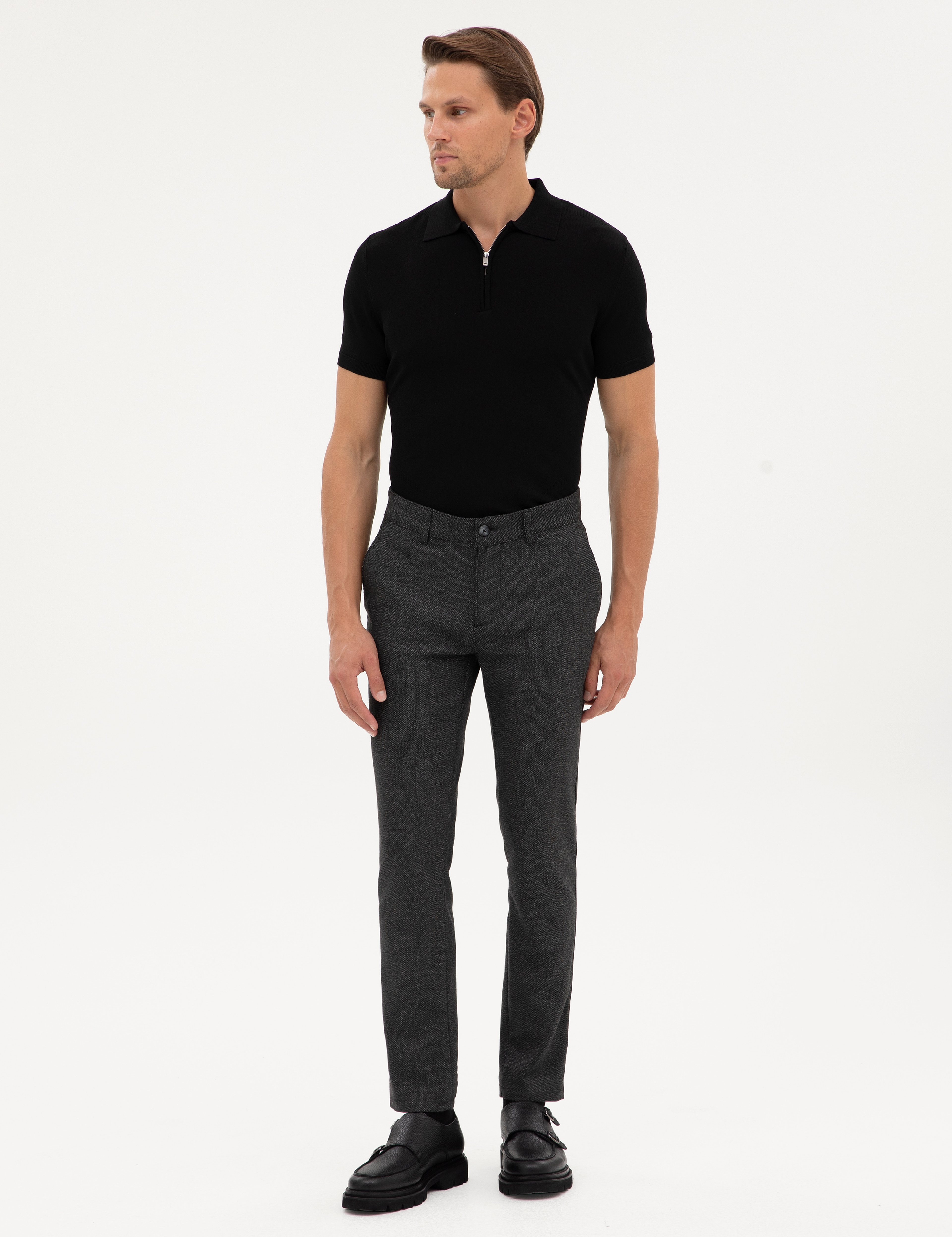 Siyah Slim Fit Kanvas Pantolon - Image 3