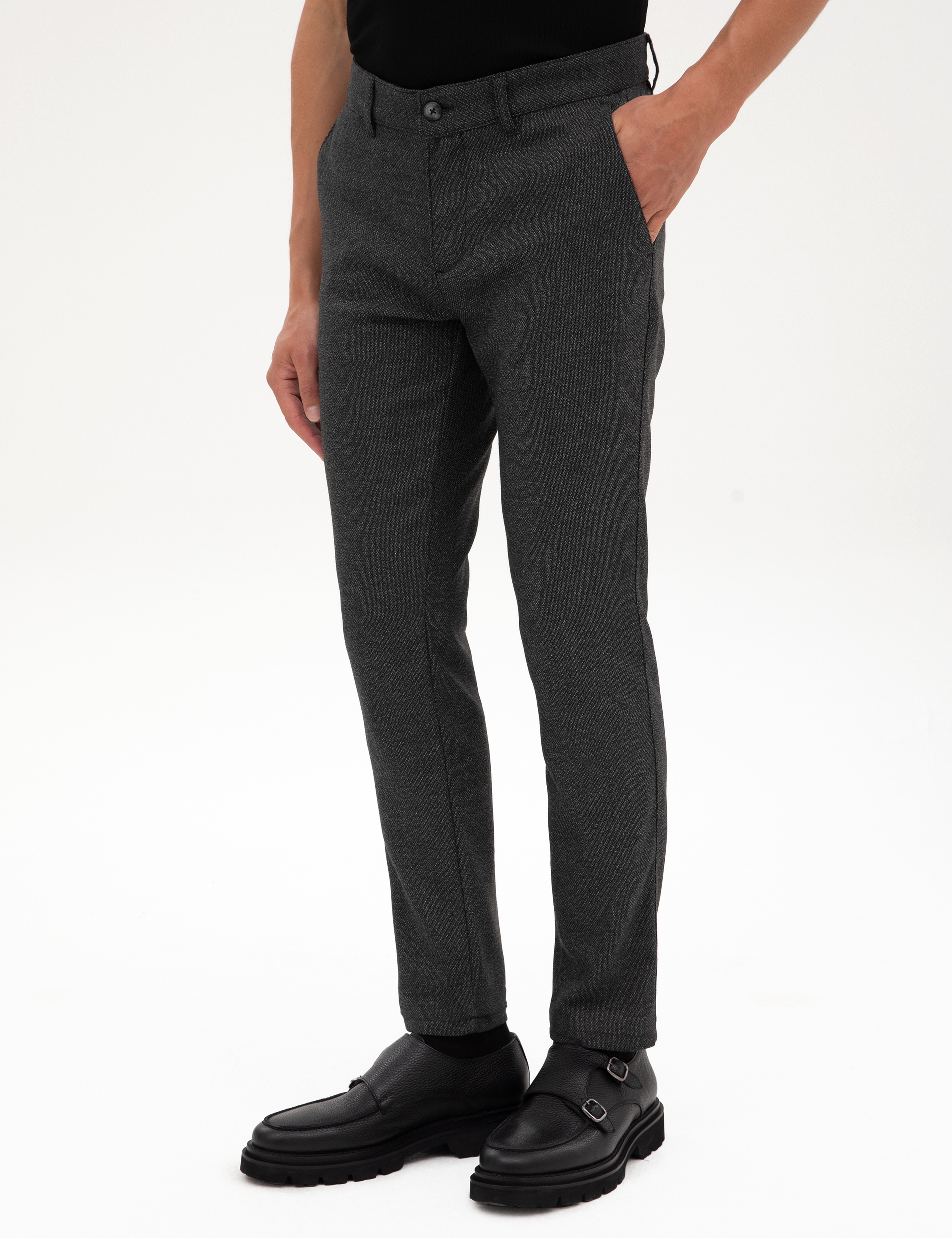 Siyah Slim Fit Kanvas Pantolon - Image 2