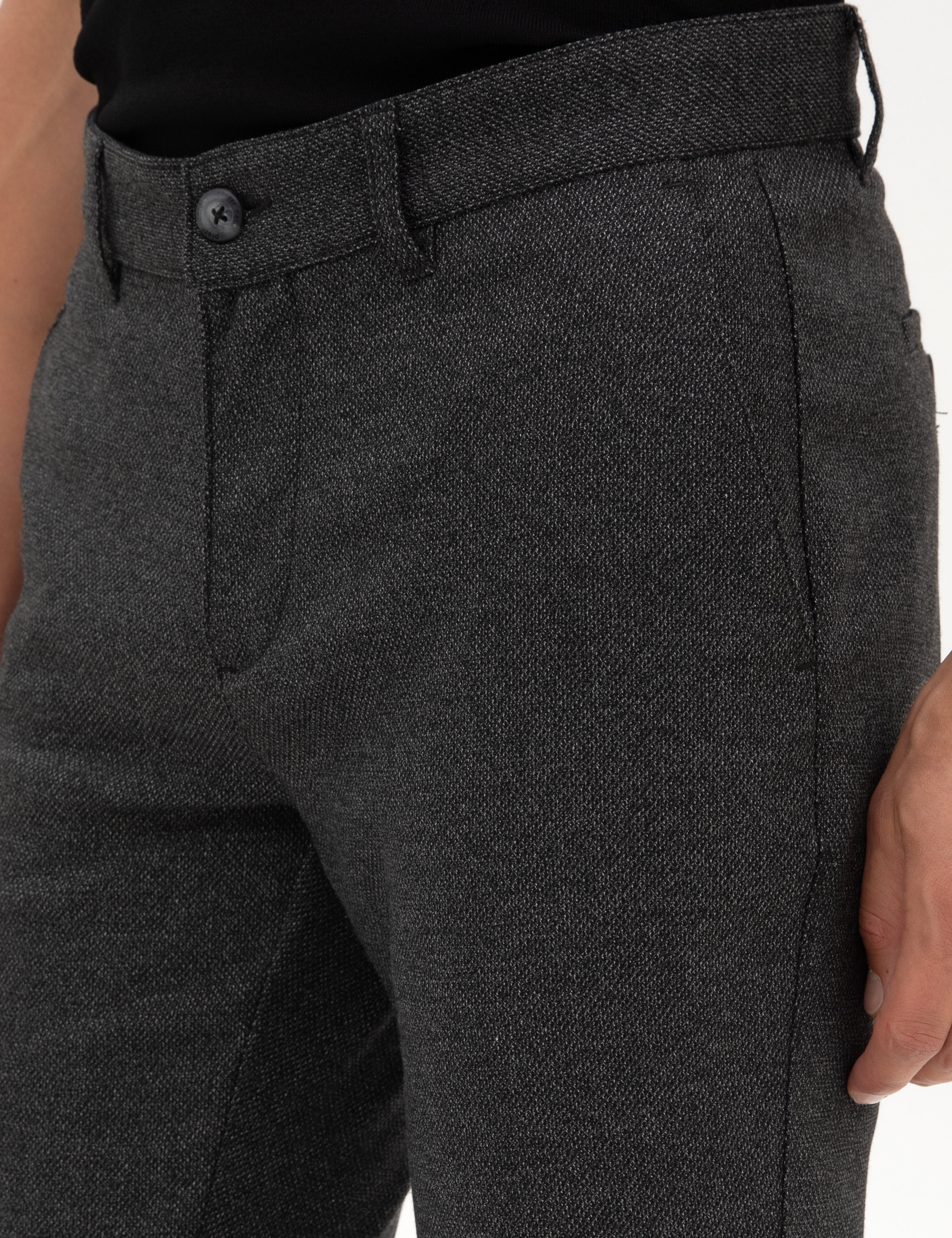 Siyah Slim Fit Kanvas Pantolon - Image 5