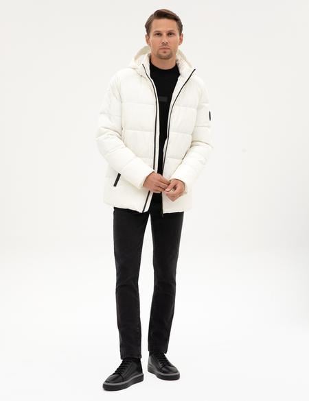 Ekru Kapüşonlu Mont - 50313923002